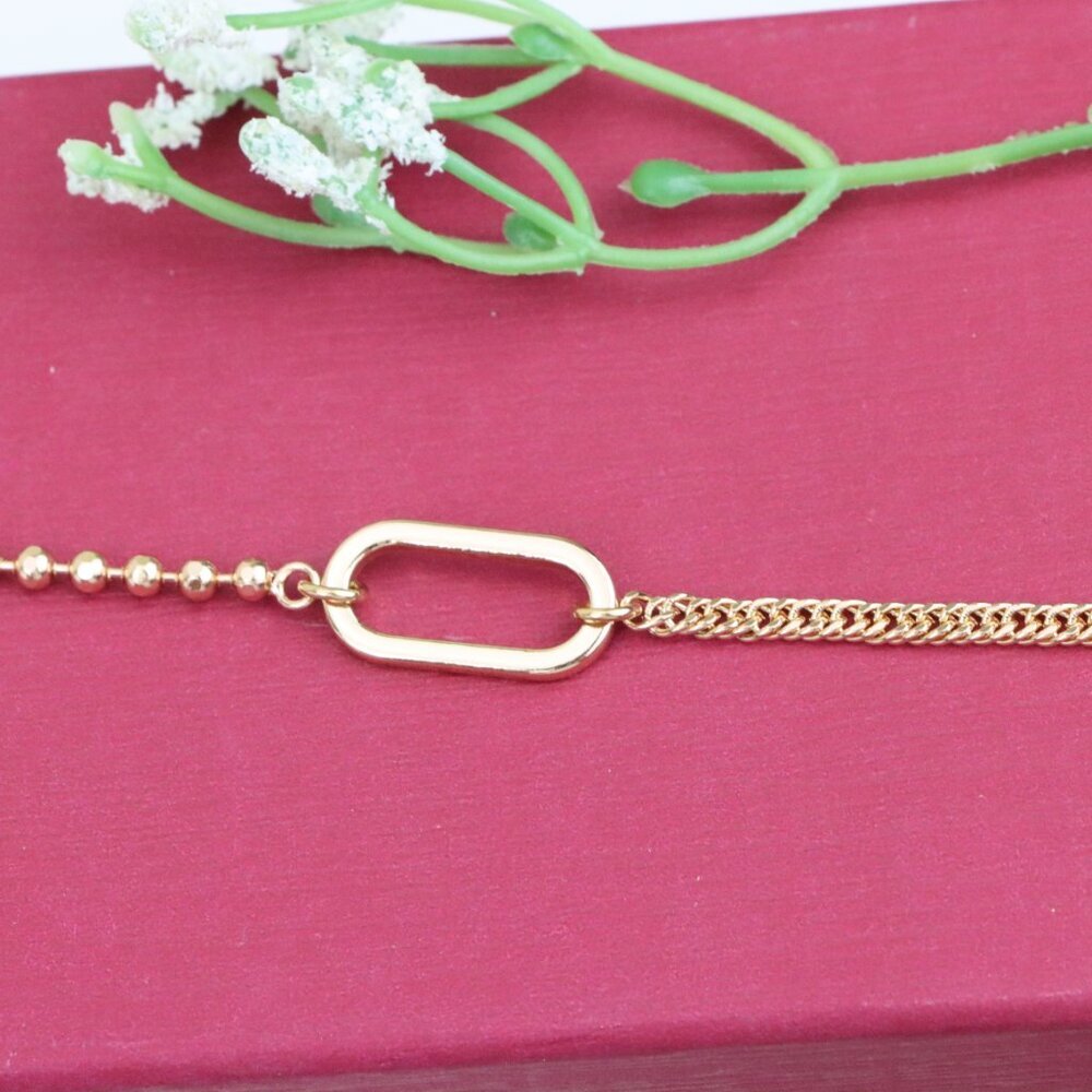 "Rose Gold Chain Bracelet with Oval Link Center, Elegant Finish, XPBL0996
